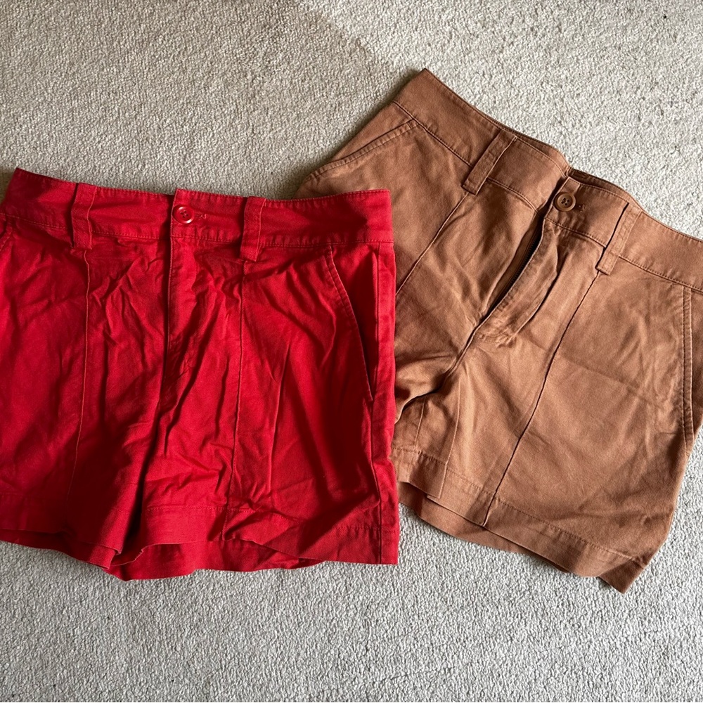 Red & Tan High-Waisted Tailored Shorts Duo